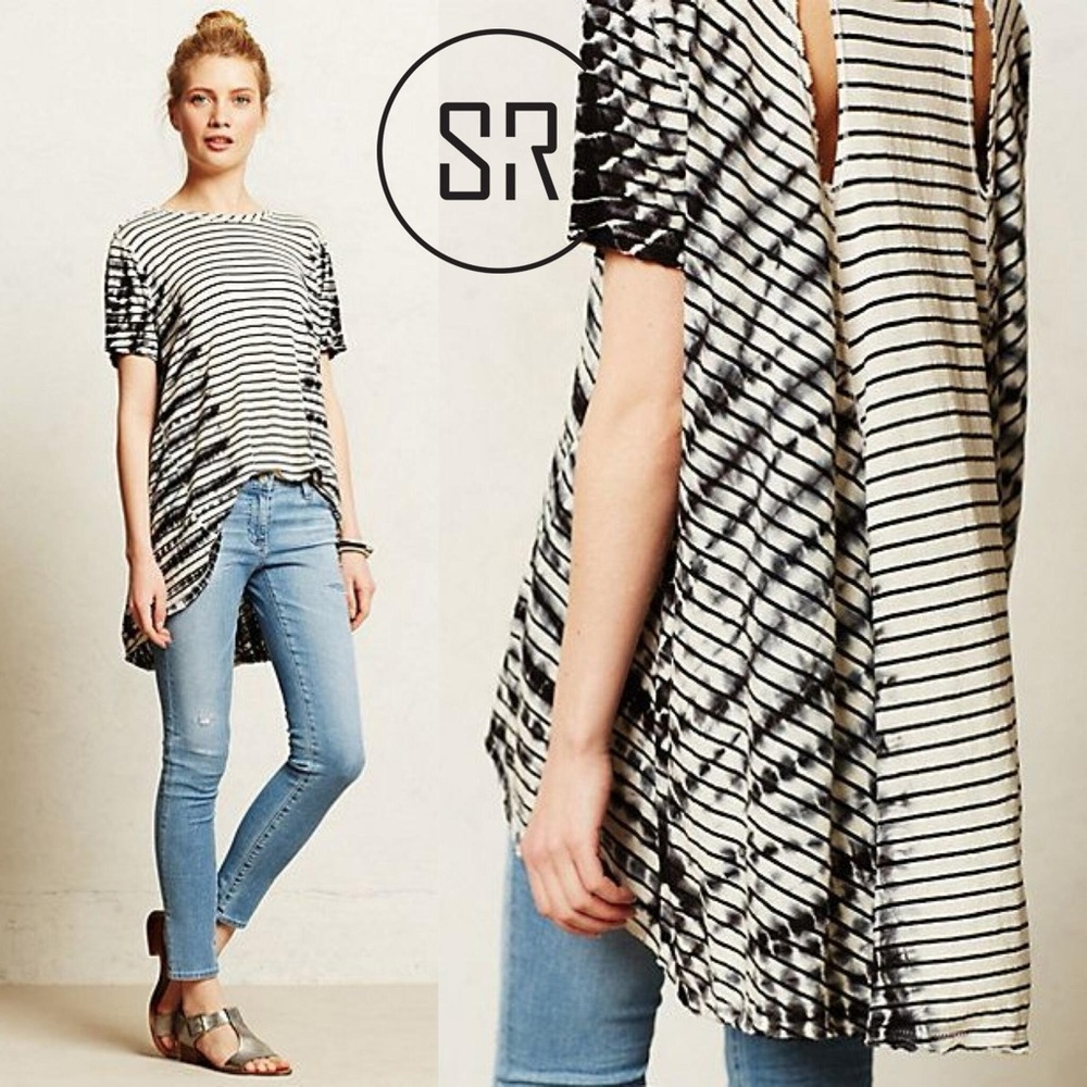 Anthropologie Black and White Striped Short Sleeve Tee